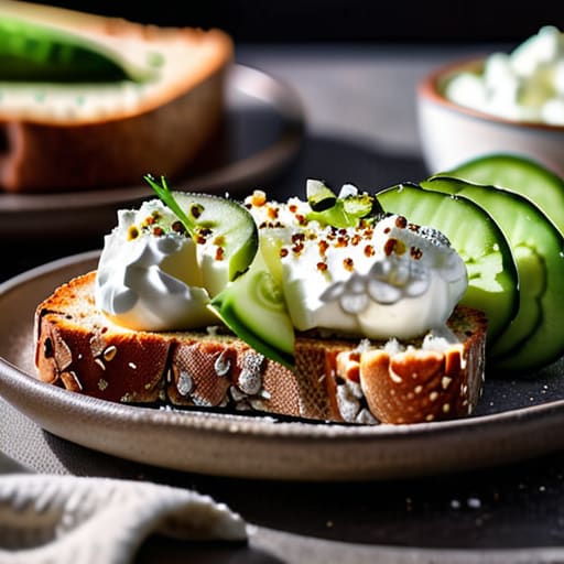 Savory Cottage Cheese on Toast with cucumber.